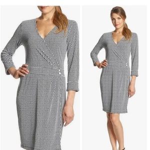 Jones New York Signature black/white houndstooth wrap-around midi wrapdress.